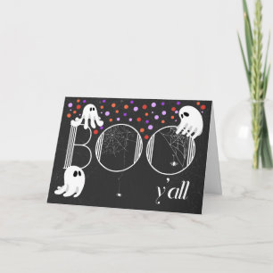 BOO Yall Halloween Ghosts Polka Dots and Spiders Holiday Card