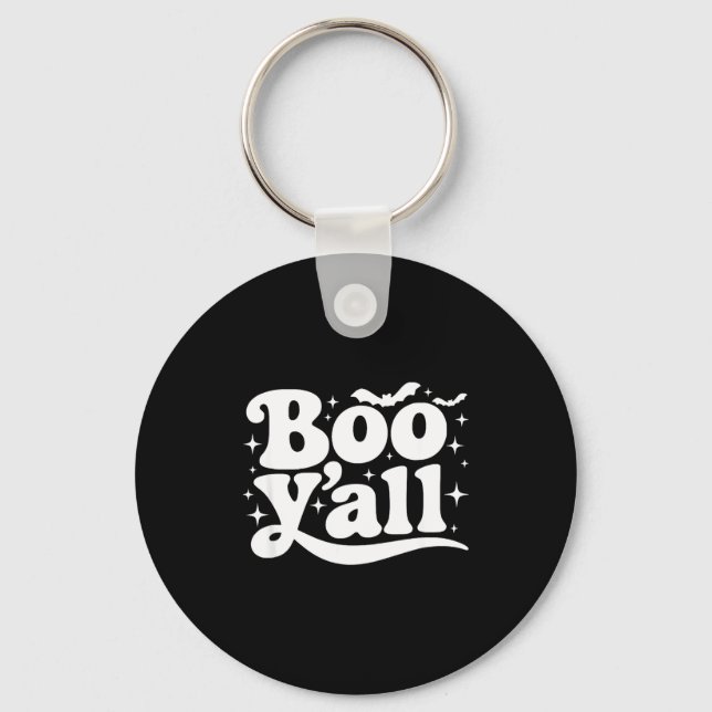 Boo Y'all Southern Retro Halloween Quote Saying Ba Key Ring (Front)
