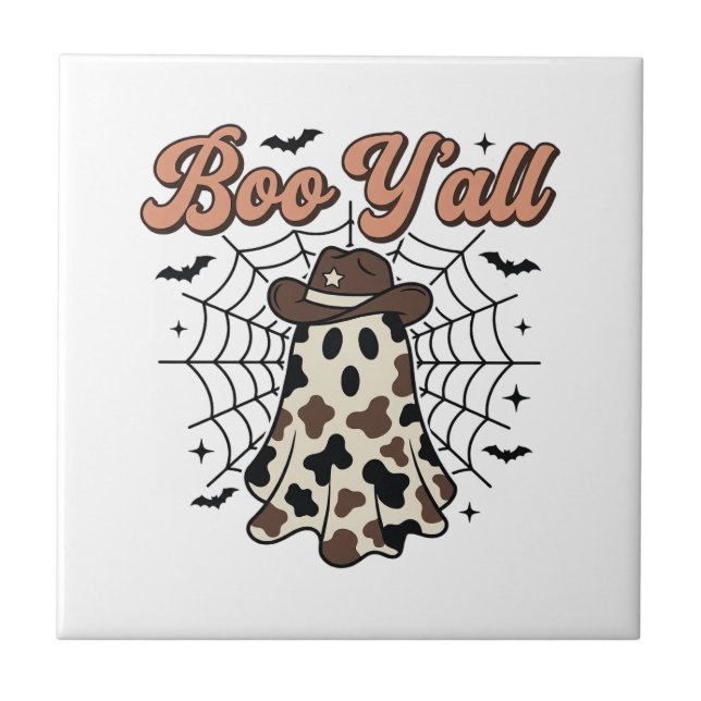 Boo Yall Western Ghost Halloween Design Tile (Front)