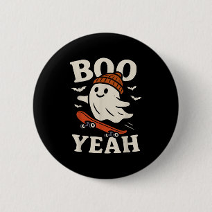 Boo Yeah Funny Ghost In Beanie Skateboard Hallowee 6 Cm Round Badge