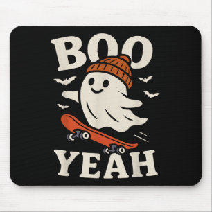 Boo Yeah Funny Ghost In Beanie Skateboard Hallowee Mouse Mat
