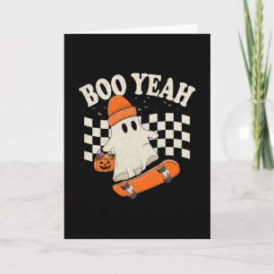Boo Yeah Ghost Skateboarding Funny Halloween Ghost Card