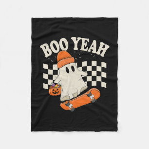 Boo Yeah Ghost Skateboarding Funny Halloween Ghost Fleece Blanket