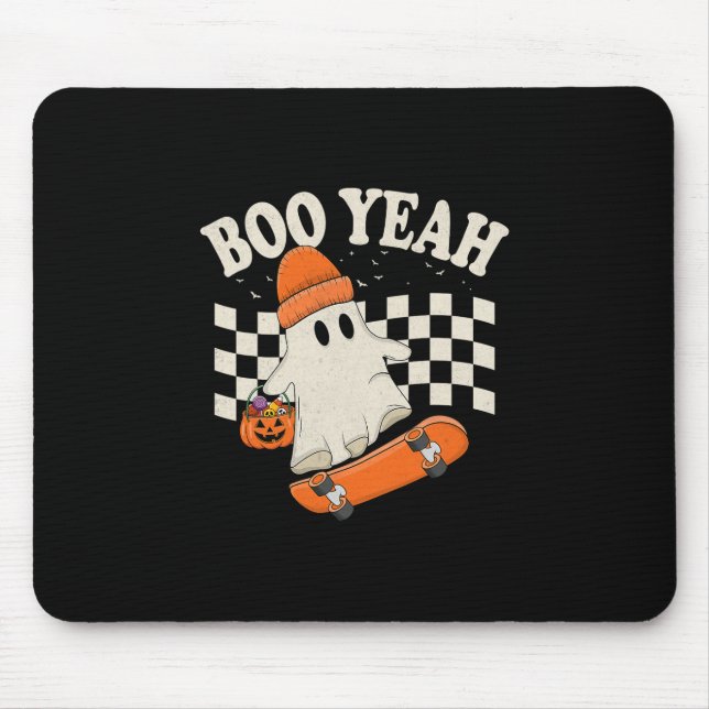 Boo Yeah Ghost Skateboarding Funny Halloween Ghost Mouse Mat (Front)