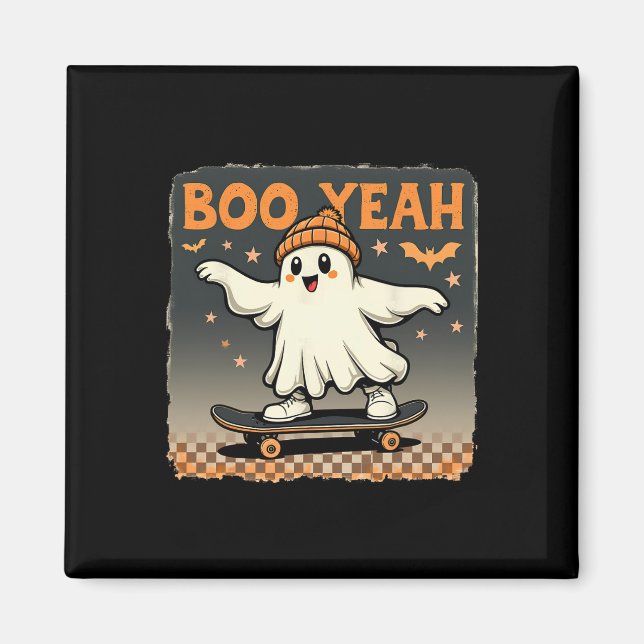 Boo Yeah Halloween Funny Spooky Ghost Skateboard  Magnet (Front)
