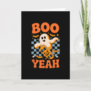 Boo Yeah Skateboarding Ghost Funny Halloween Skate Card