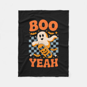 Boo Yeah Skateboarding Ghost Funny Halloween Skate Fleece Blanket