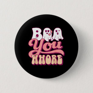 Boo You Funny Groovy Halloween Ghost on Pink Phone 6 Cm Round Badge