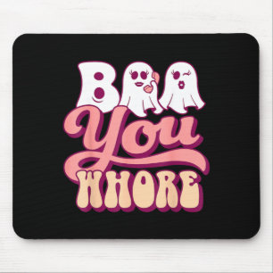 Boo You Funny Groovy Halloween Ghost on Pink Phone Mouse Mat
