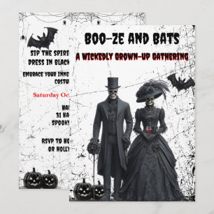 Boo-ze and Bats Gothic Adult Halloween Party Invitation