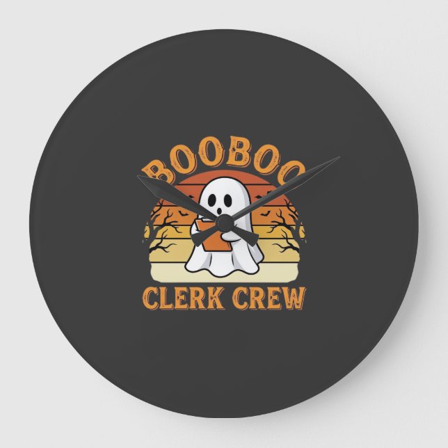 Booboo Clerk Crew Halloween Ghost Design_1 Large Clock (Front)
