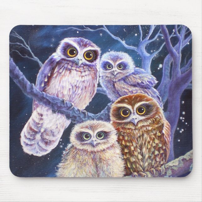 Boobook Owl Family Mouse Mat (Front)