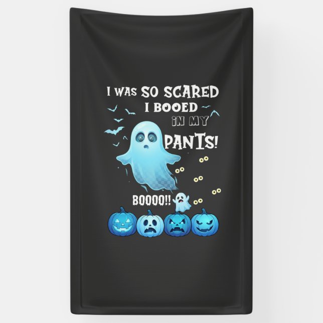 Booed Pants Halloween Ghost Blue Pumpkins Banner (Vertical)