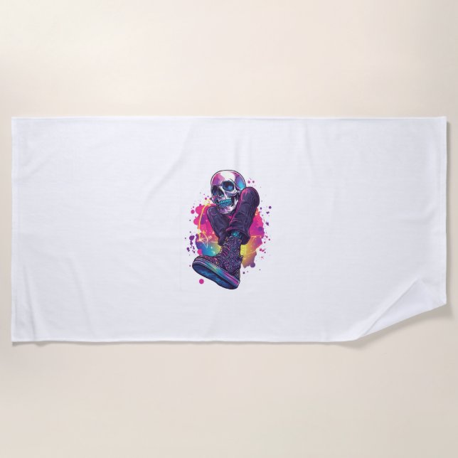 Boogie Bones – Funny 70s Disco Skull Beach Towel (Front)