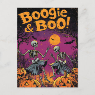 Boogie & Boo! - Halloween Skeletons and Pumpkins Holiday Postcard