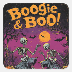 Boogie & Boo! - Halloween Skeletons and Pumpkins Square Sticker