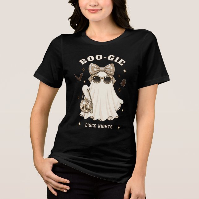 Boogie Ghost with Disco Bow Purse & Sunglasses Tri-Blend Shirt (Front)