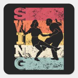Boogie Woogie Swing Dancing Retro Colours Vintage Square Sticker