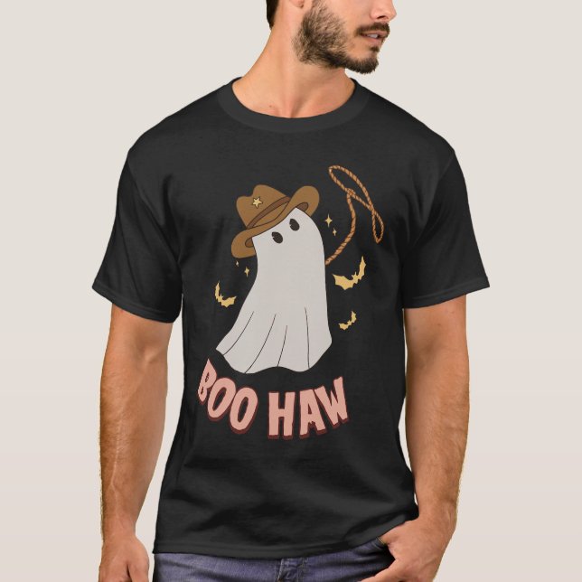 Boohaw Ghost Halloween Cowboy Cowgirl Costume Retr T-Shirt (Front)