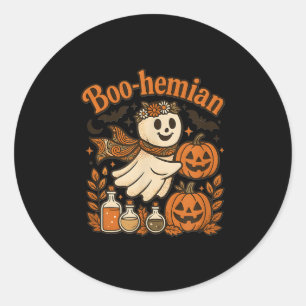 Boohemian Funny Retro Ghost Pumpkin Halloween Cost Classic Round Sticker