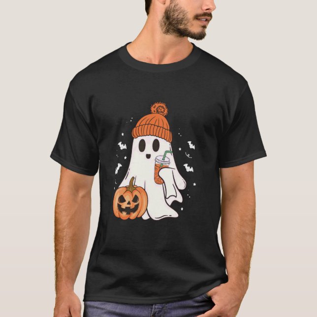 Boojee Ghost Drinking Coffee Lover Halloween Trick T-Shirt (Front)