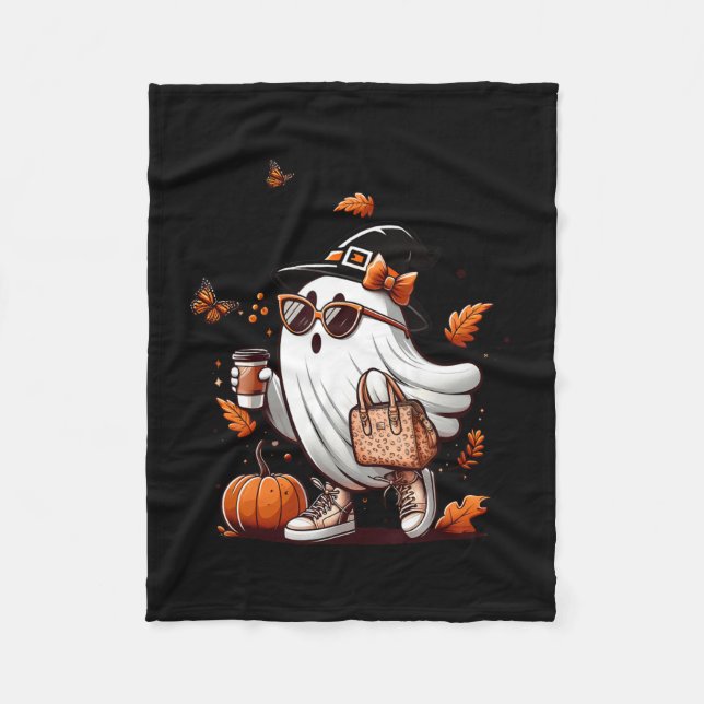 Boojee Ghost Halloween Costume Pumpkin Spooky Seas Fleece Blanket (Front)