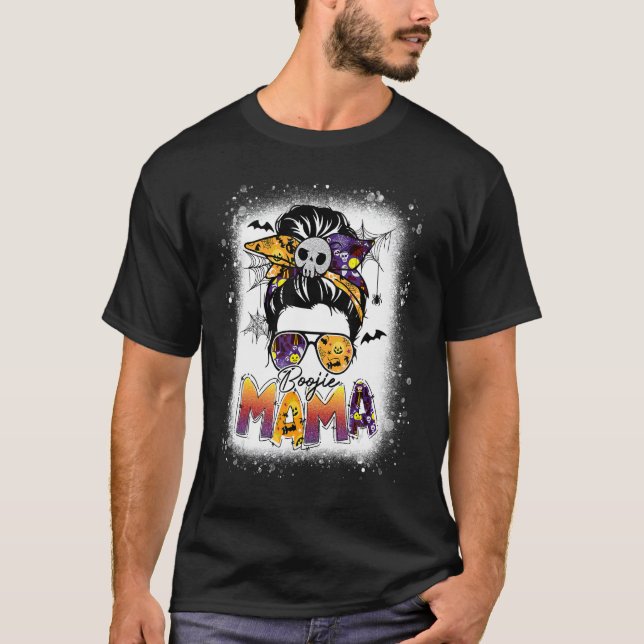 Boojie Mum Messy Bun Hair Women Halloween Costume T-Shirt (Front)