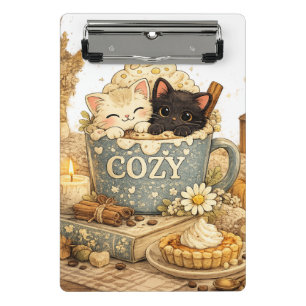 book, a mug, Teacup cats, Warm vibes, Cute pink s Mini Clipboard