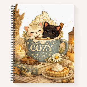book, a mug, Teacup cats, Warm vibes, Cute pink s Notebook