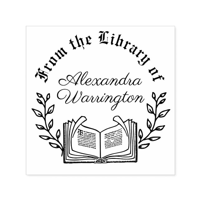 Book and Botanical Branches #3 Library Script Name Self-inking Stamp (Design)