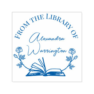 Book and Botanical Roses #1 Library Script Name Self-inking Stamp