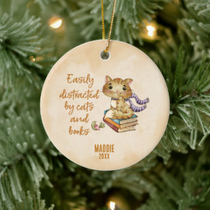 Book and Cat Lover Ceramic Tree Decoration