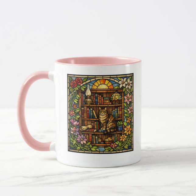 Book and Cat Lovers Faux Stain Glass Mug (Left)