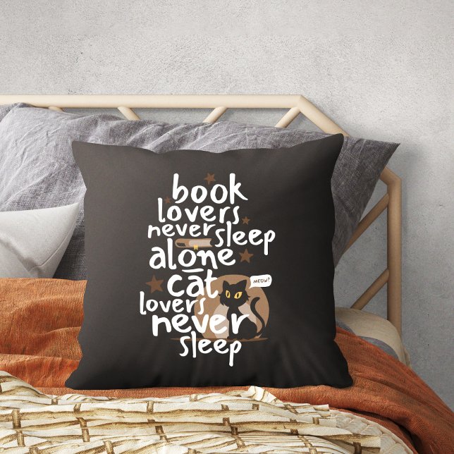 Book and Cat Lovers Sleep Funny Cushion (Book and Cat Lovers Sleep Funny Throw Pillow)