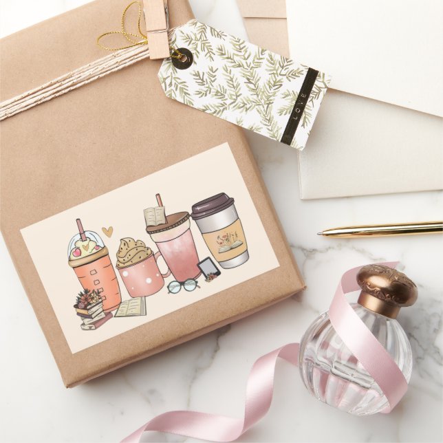 Book and Coffee Lover Rectangular Sticker (Gifting)