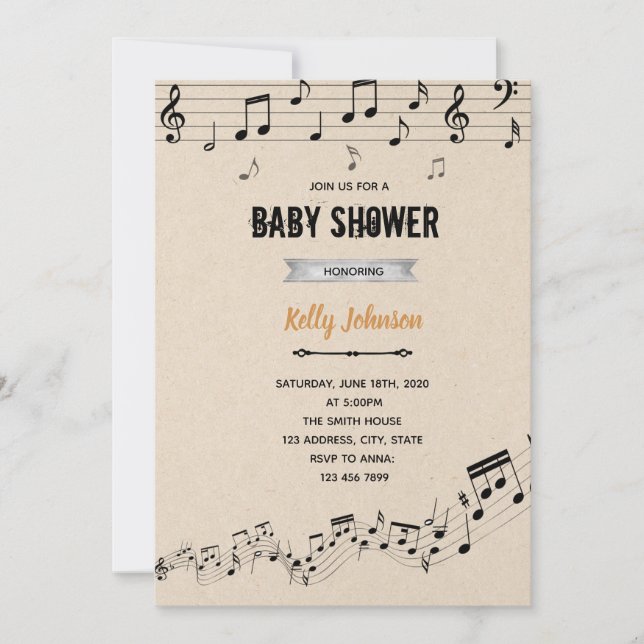 Book and music shower party invitation (Front)