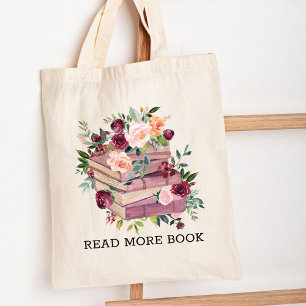 Book and Rose Flower Floral Reading Quote Tote Bag