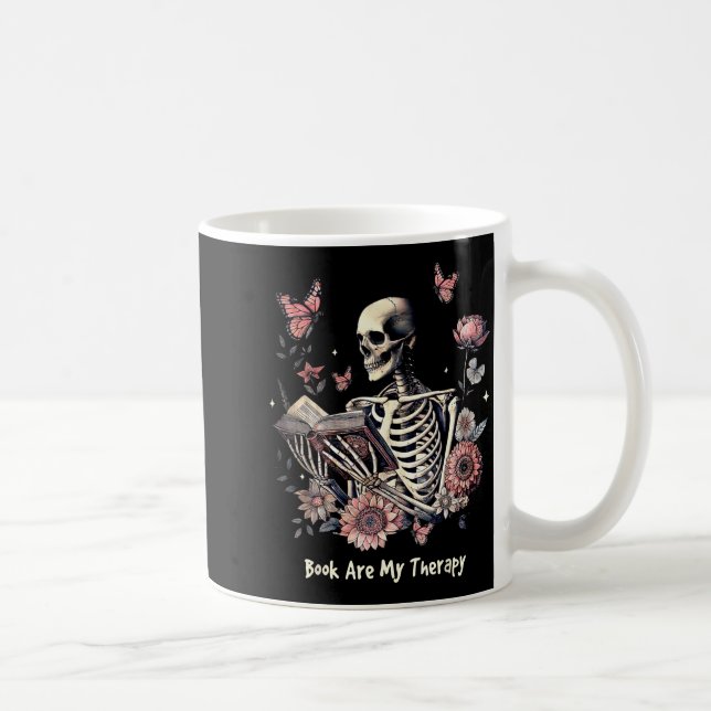 Book Are My Therapy Skeleton Book Reading Floral B Coffee Mug (Right)