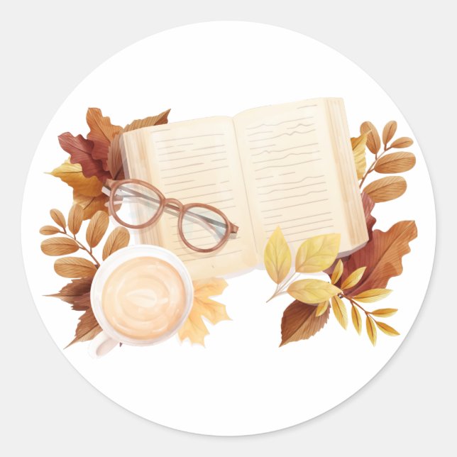 Book Autumn Fall Lover Bookworm Classic Round Sticker (Front)