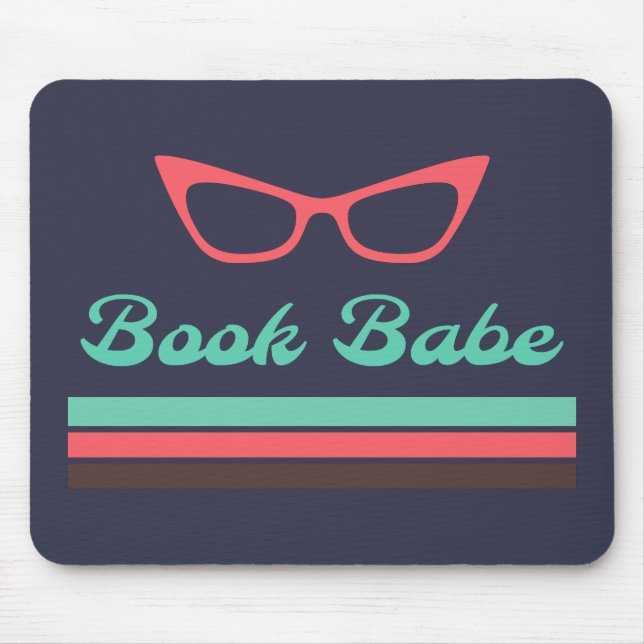 Book Babe with Cat Eye Glasses and Colour Bars Mouse Mat (Front)