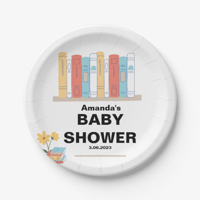 Book Baby Shower, Brunch and Books, Gender Neutral Paper Plate (Front)