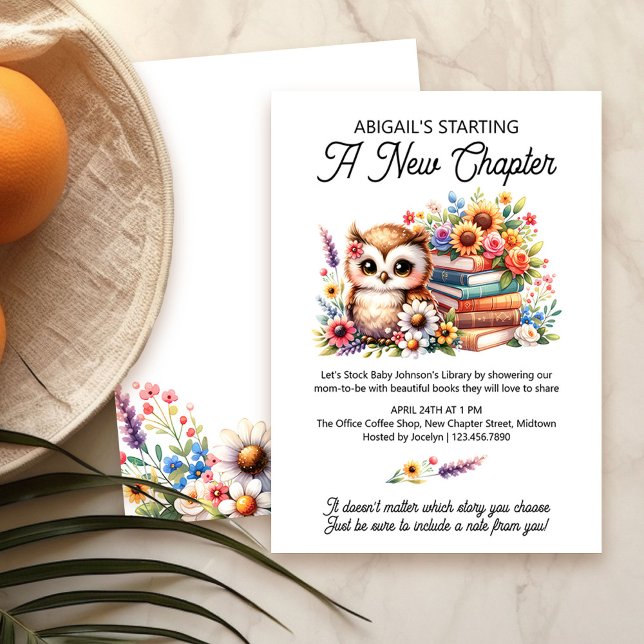 Book Baby Shower Cute Owl and Books New Chapter Invitation (Book Themed Baby Shower invitation for book lovers, office baby showers, baby sprinkles ..)