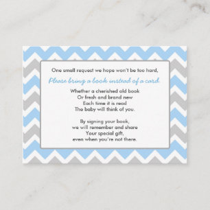 Book Baby Shower insert card boy blue grey chevron