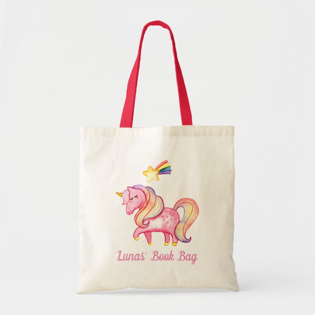 Book Bag. Pink Unicorn. Tote Bag (Front)