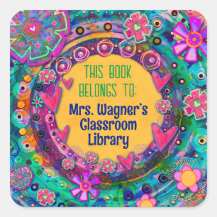 Book Belongs To Floral Custom Floral Teacher  Squa Square Sticker
