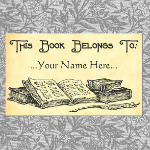 Book Belongs To Vintage Books Custom Bookplate Rectangular Sticker