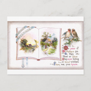 Book & Birds Vintage Birthday Card