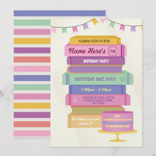 Book Birthday Library Invite Reading Pink Cake