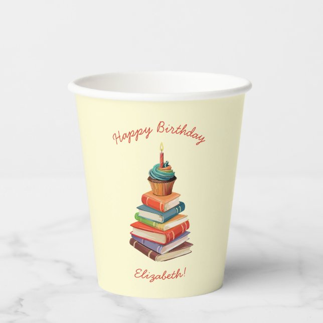 Book Birthday Party Kids Reading Paper Cups (Front)