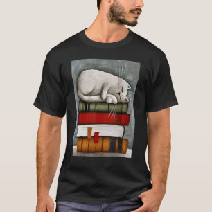 Book Book Bookworm Librarian Cat On Books T-Shirt